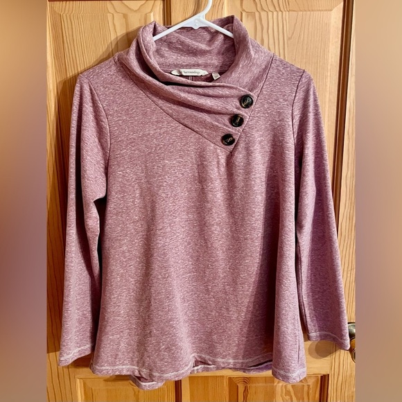 Soft Surroundings Pink Cowl Neck Sweater Buttons Popover Size PM Loose Comfort - Picture 3 of 12